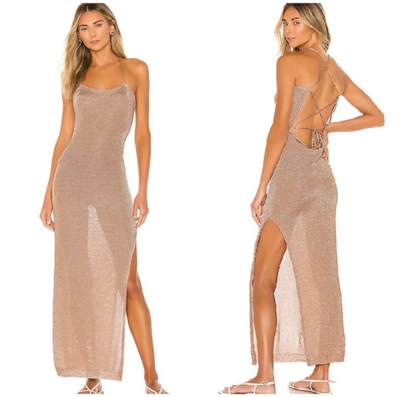 Lovers + Friends Dresses & Skirts - Lovers And Friends Soraya Lace Up Back Metallic Lurex Knit Maxi Dress